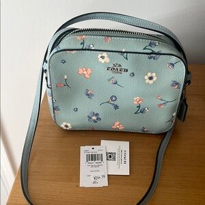 Coach Blue Floral Crossbody Bag with Metallic Accents